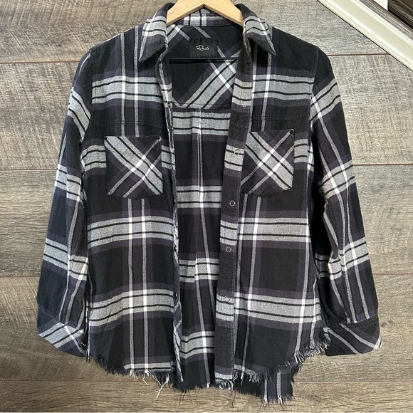 Rails Leo Button Down Top in Black Ash White XS - Picture 2 of 8